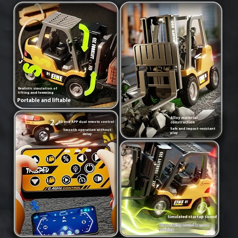 1:64 scale Bluetooth remote control alloy forklift model with obstacle course accessories