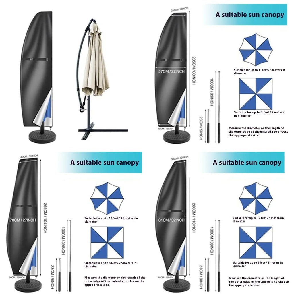 Waterproof outdoor offset banana umbrella cover in Oxford cloth showing black and grey colour options