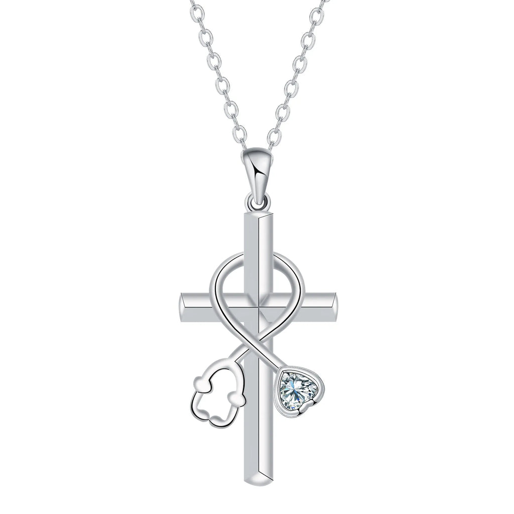 Women's stethoscope necklace with cross pendant made from electroplated copper on cross chain