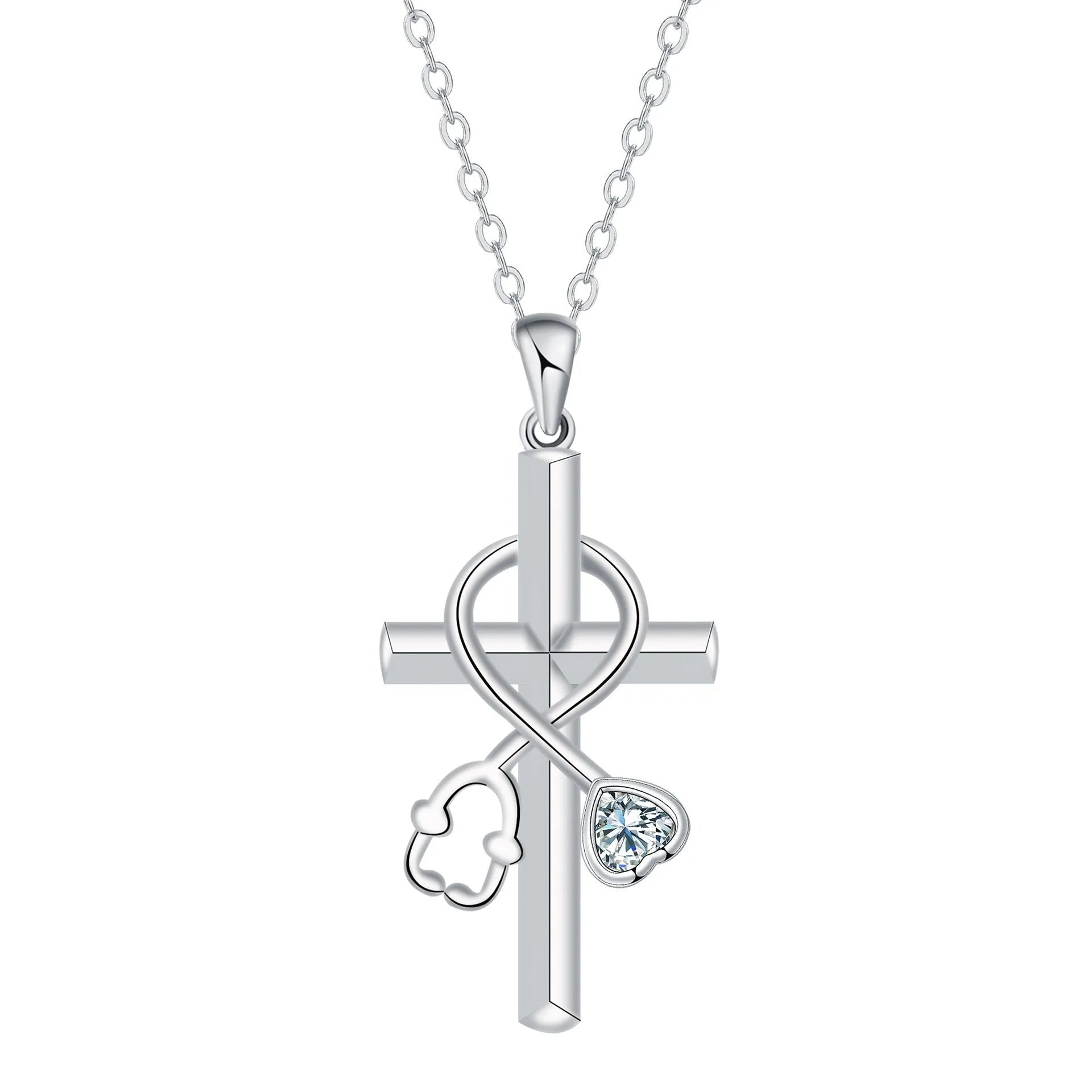 Women's stethoscope necklace with cross pendant made from electroplated copper on cross chain