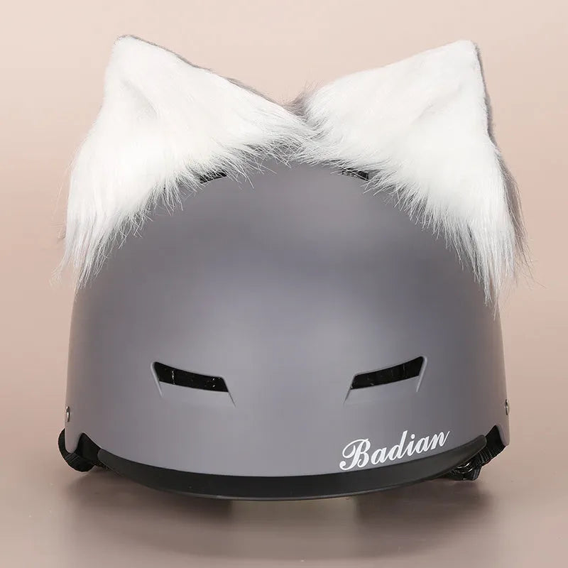 Plush helmet cover with cartoon ear decorations for cycling and costume use