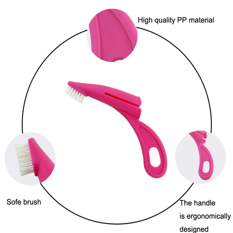 Red and white pet finger toothbrush with silicone bristles for dog and cat dental cleaning