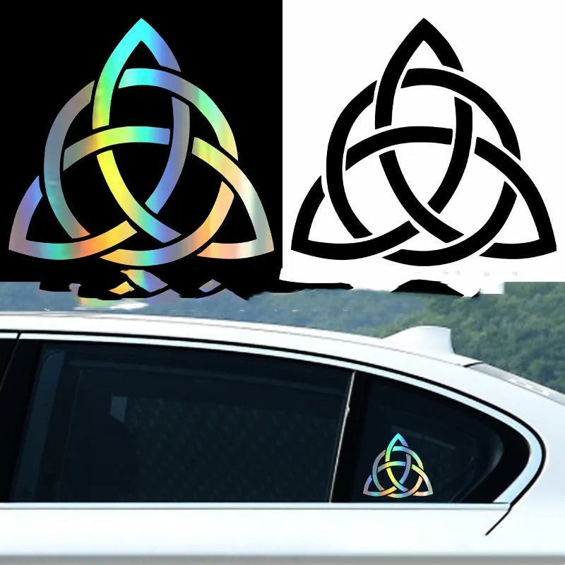 Removable vinyl car body sticker shown in black, white, and laser colour options on a vehicle door.