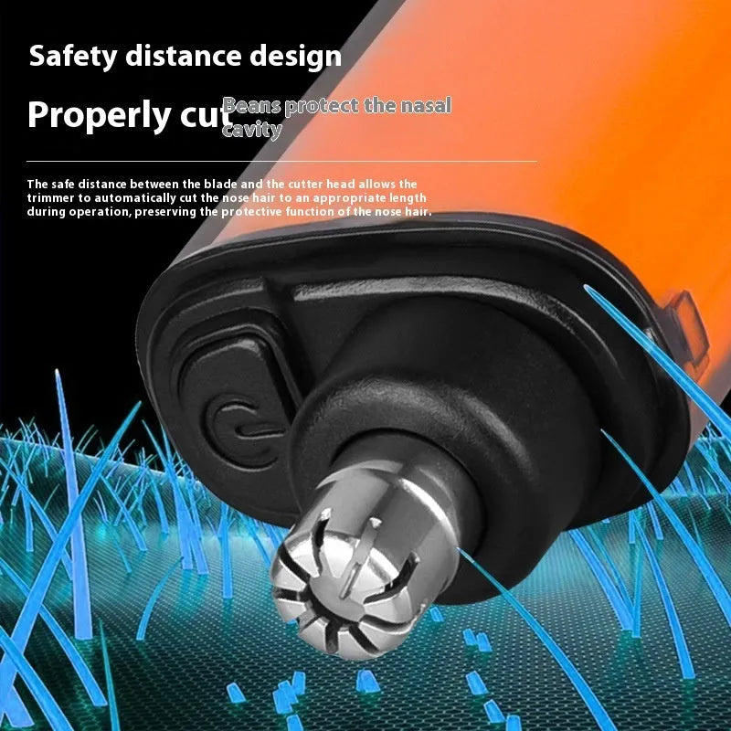 Rechargeable nose hair trimmer with digital display in black, blue or orange colours