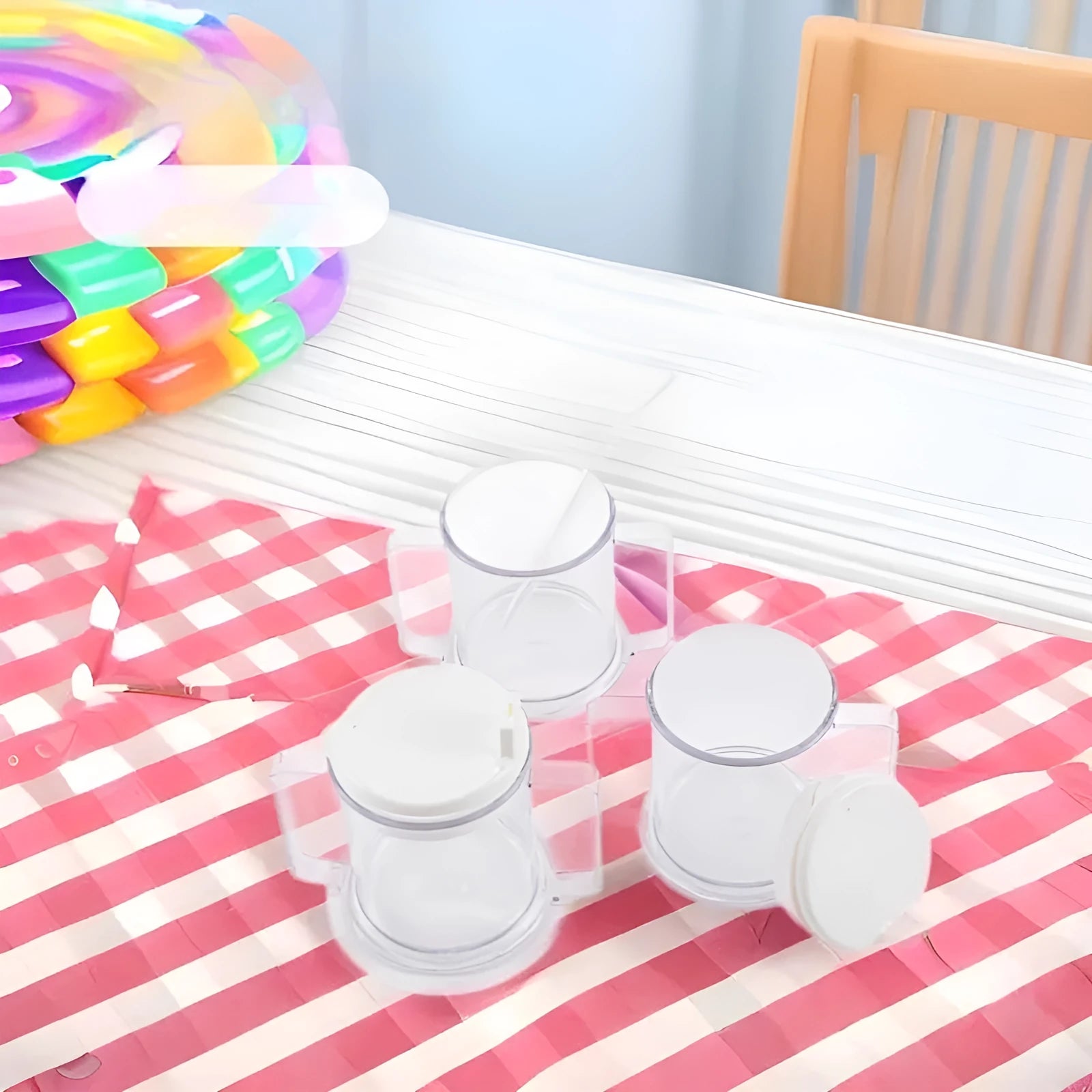 Transparent PP plastic drinking cup with spill-proof features showing clear liquid visibility