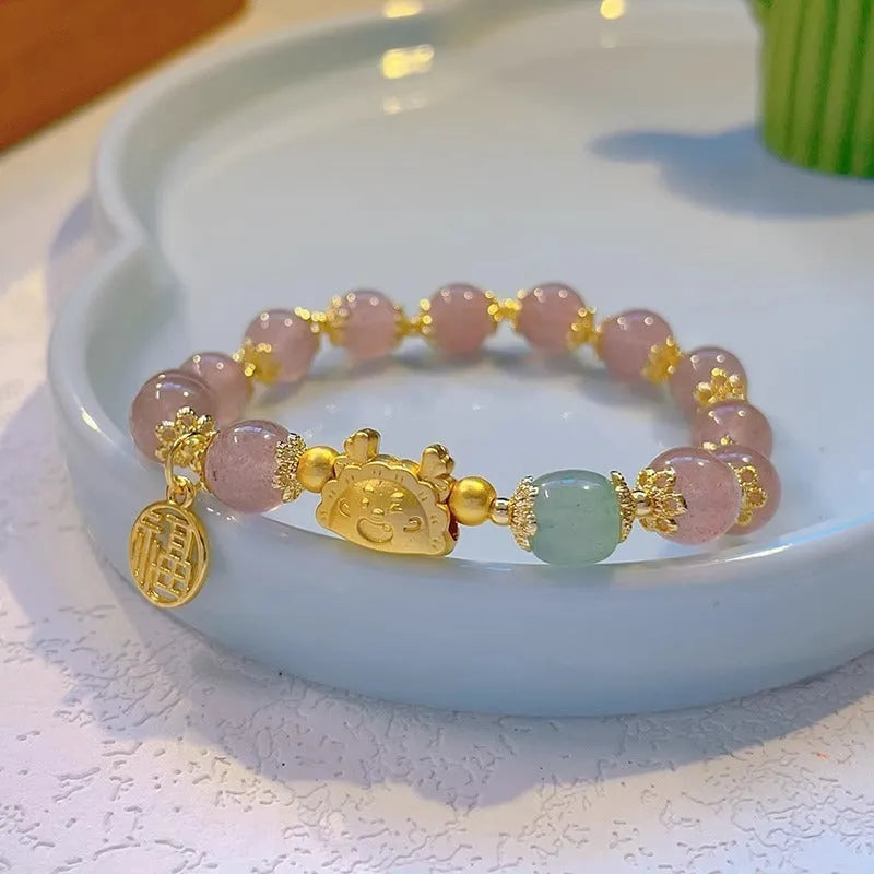 Floral glazed zodiac animal bracelet for women with coloured glass beads in red, pink, and white pearl colour variations