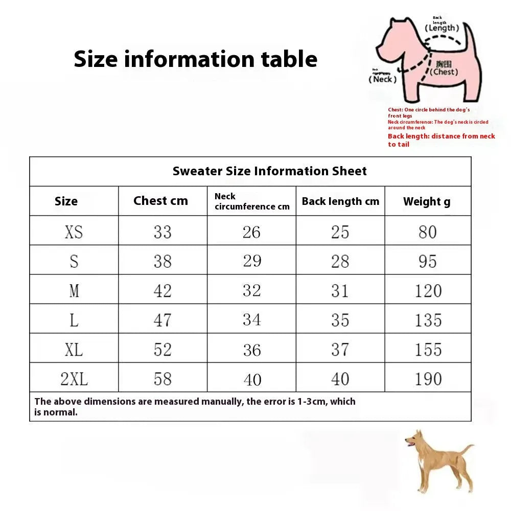 A thick wool dog sweater shown in a monochrome colour, sized for a medium dog.