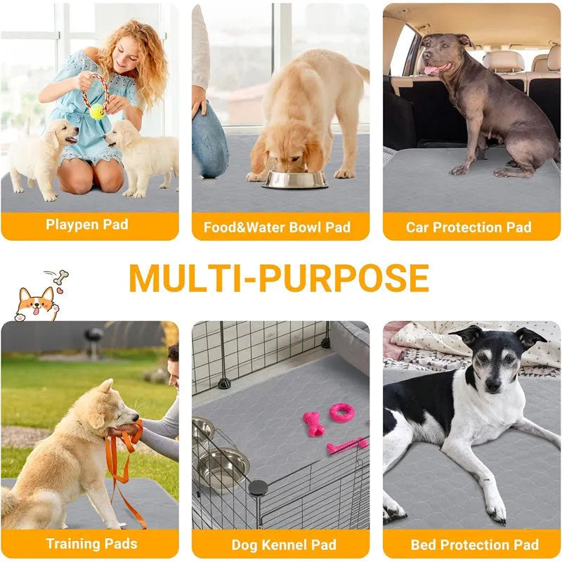 Two neutral-coloured washable dog pee pads, one tan and one grey, showing textured fabric surface.