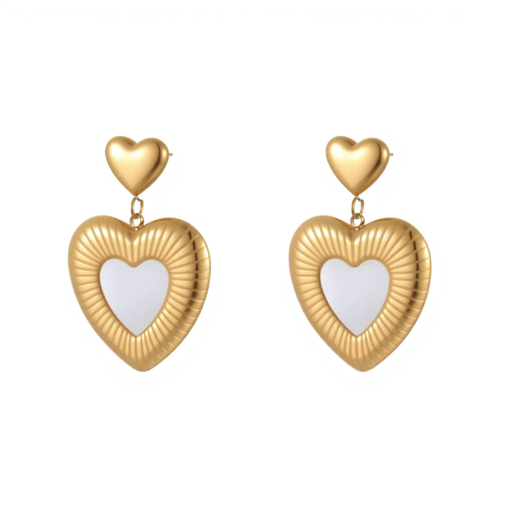 Gold electroplated heart-shaped stainless steel earrings for women with love-themed design