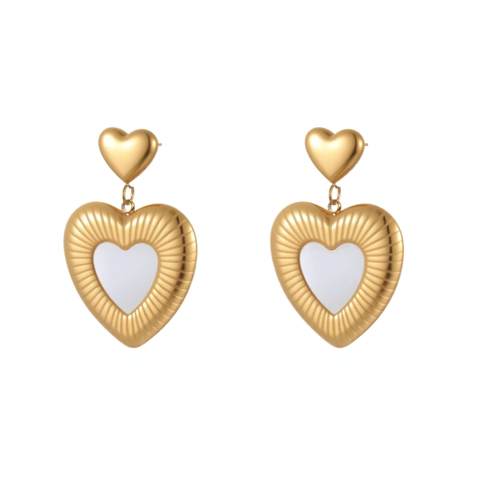 Gold electroplated heart-shaped stainless steel earrings for women with love-themed design