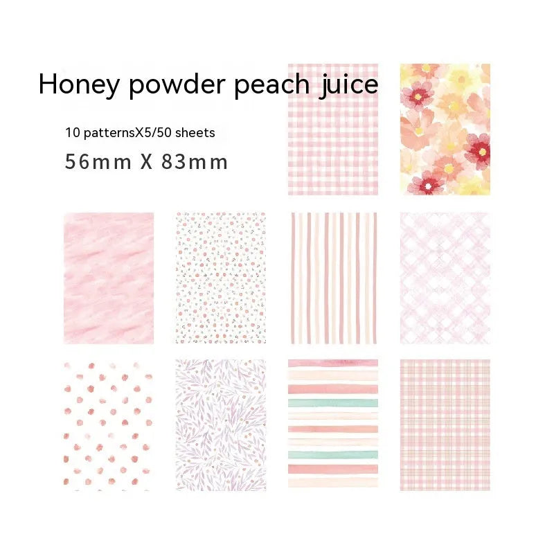 Pack of 50 assorted colourful retro sweet-themed note paper sheets measuring 56mm by 83mm.