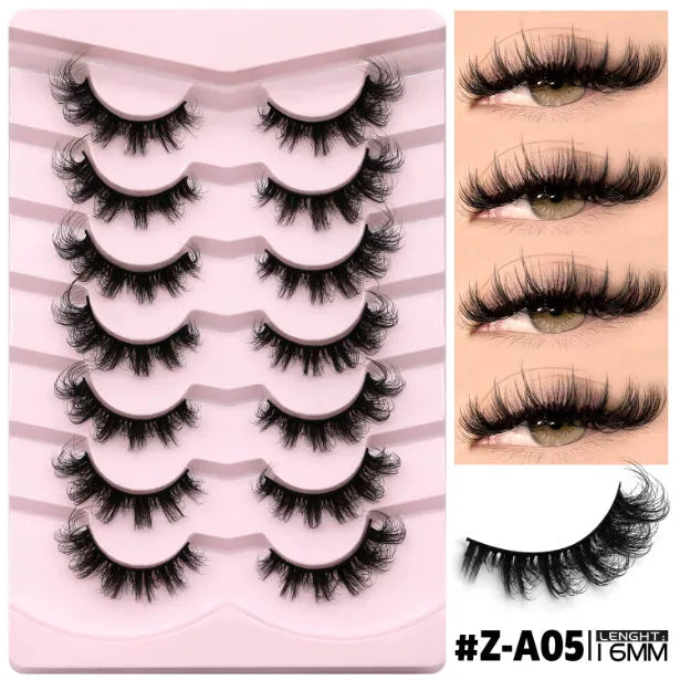 Natural false eyelashes in box with adhesive glue, artificial fibre construction, thick natural long style