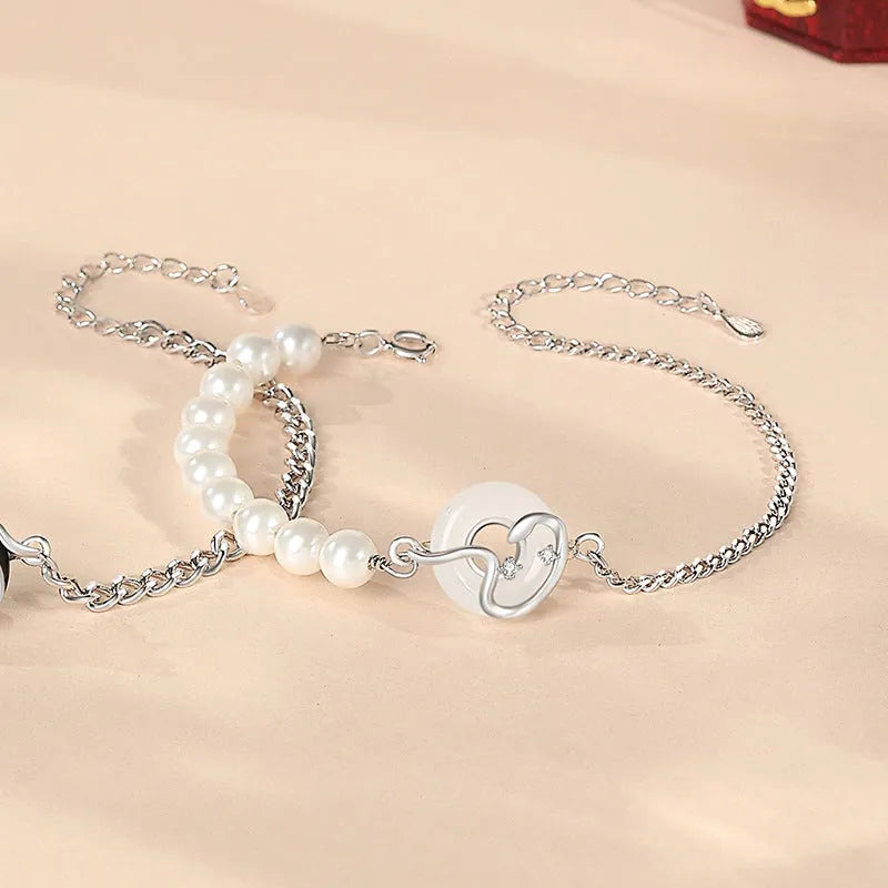 925 sterling silver couple bracelet with snake zodiac design and secure buckle in new Chinese style