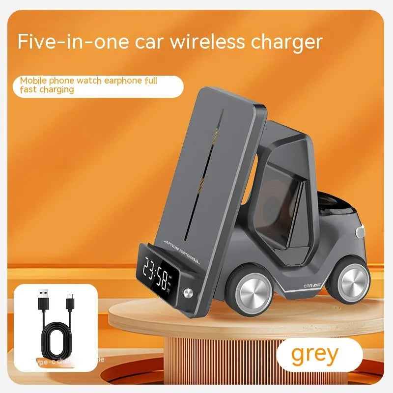 15W three-in-one wireless fast charging bracket in grey, white, yellow, or orange with USB Type-C connection