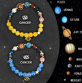 Natural stone zodiac bracelet set showing two adjustable bracelets with twelve different astrological sign designs