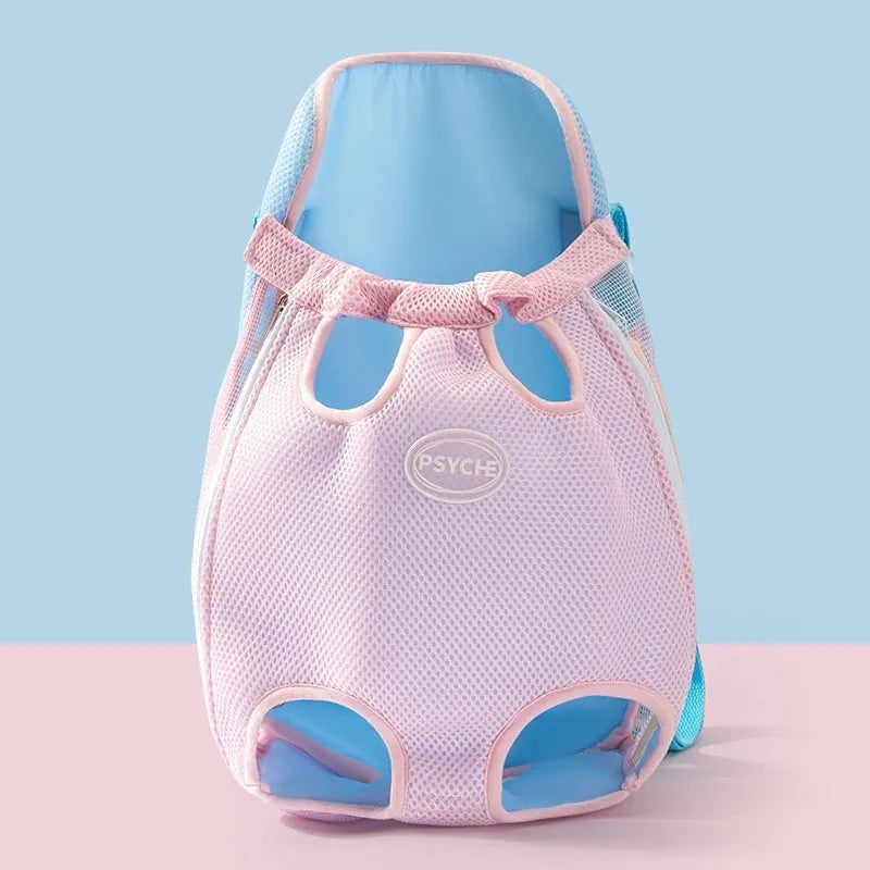 Cartoon animal pattern soft canvas pet carrier chest bag with colourful stitching and removable crossbody strap