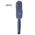 Blue microfiber car tyre brush with extended handle for cleaning wheels and rims