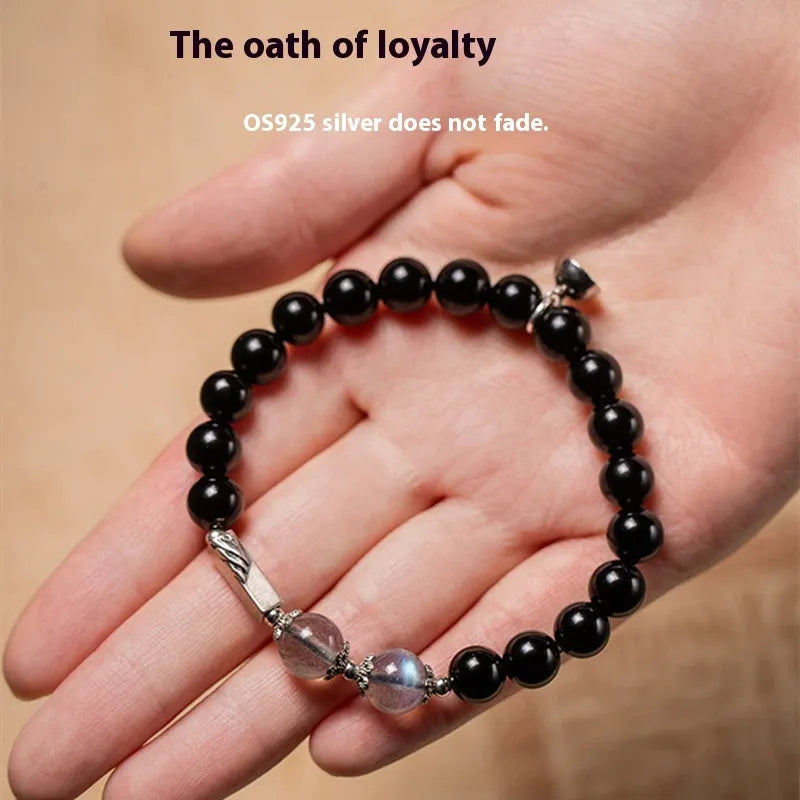 Black obsidian bead bracelets showing 8mm and 10mm sizes for couples in national style