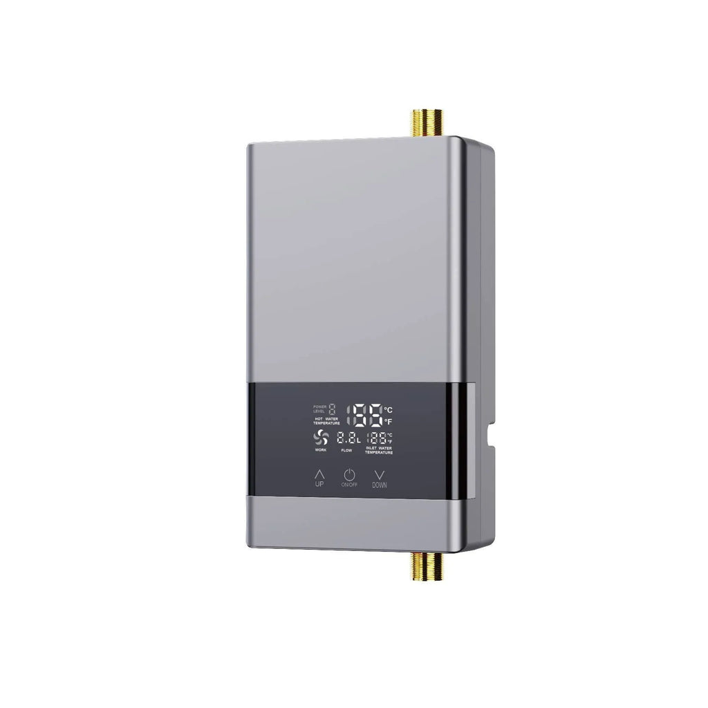 Household instant water heater with LED touch screen display in gold, silver or white finish