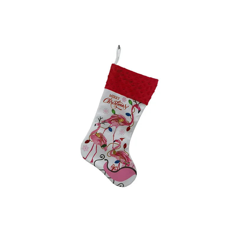 Flamingo Christmas stocking decoration measuring 46 by 28 centimetres in cloth material