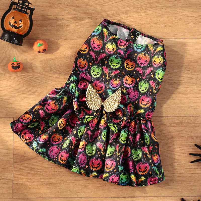 Halloween dog costume with angel wings in bright pumpkin colour, size medium