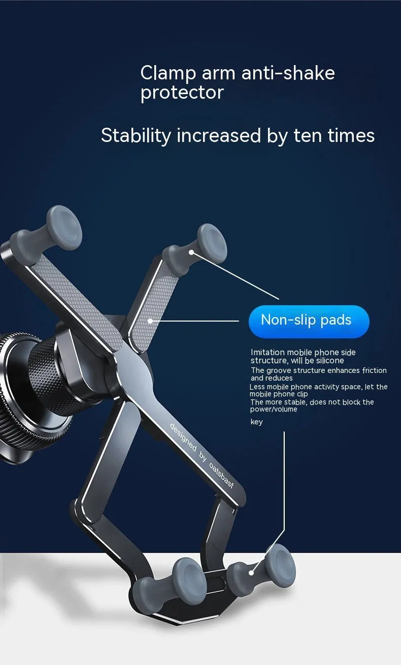 Invisible alloy snap-on mobile phone holder for car air vent in black, silver and grey colours.