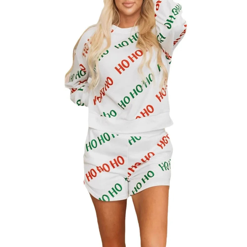 Women's white letters printed two-piece suit with long sleeves and street fashion styling
