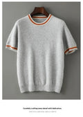 Men's short sleeve pure wool sweater round neck pullover in grey colour