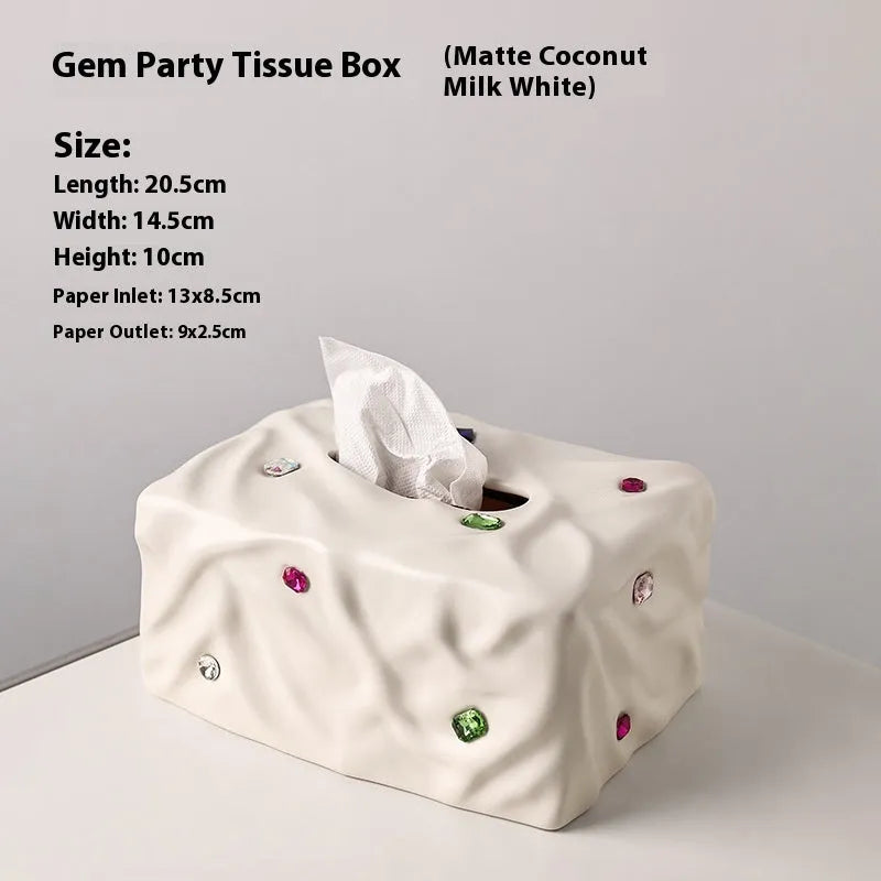 Ceramic tissue box in matte coconut milk white finish with light luxury styling