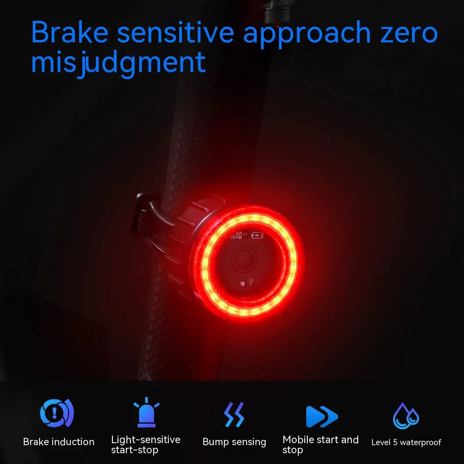 Black aluminium alloy intelligent induction brake taillight with seat tube mounting bracket