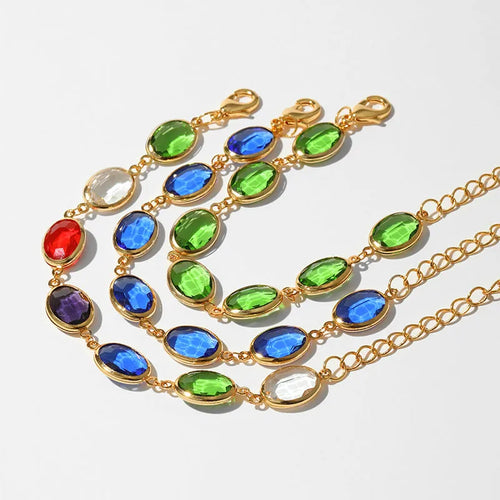 18K copper bracelet with geometric ellipse design and blue glass inlay embroidery for women