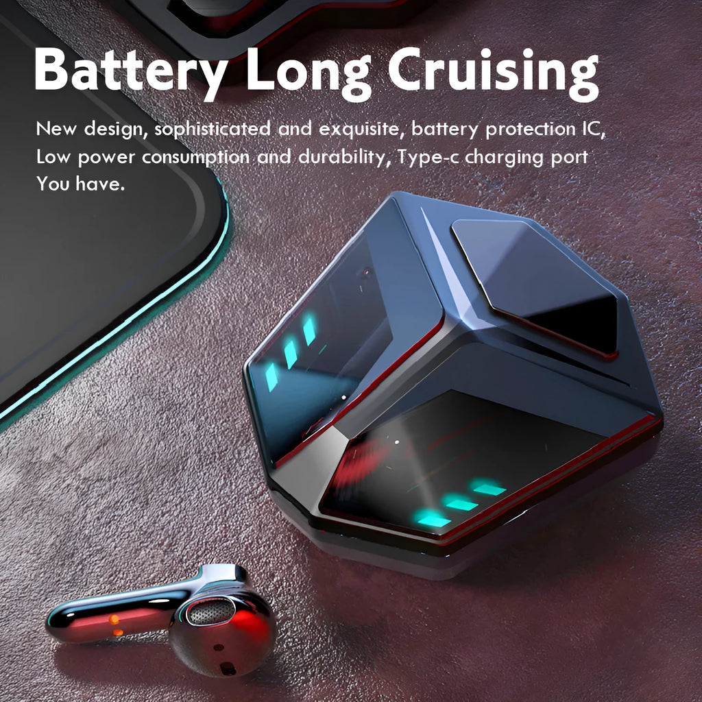 Wireless Bluetooth gaming headset with compact black design and noise reduction features