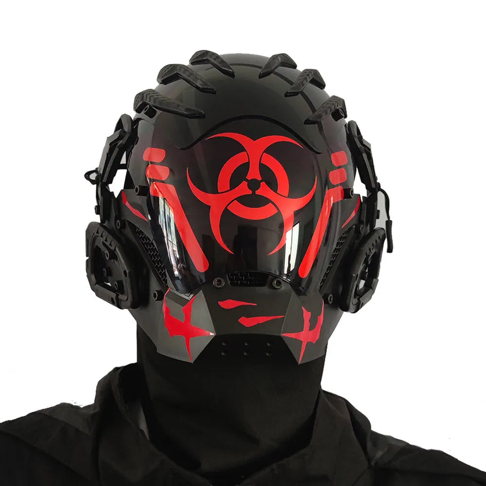 Black full face creative prop mask helmet for costume parties and cyberpunk events