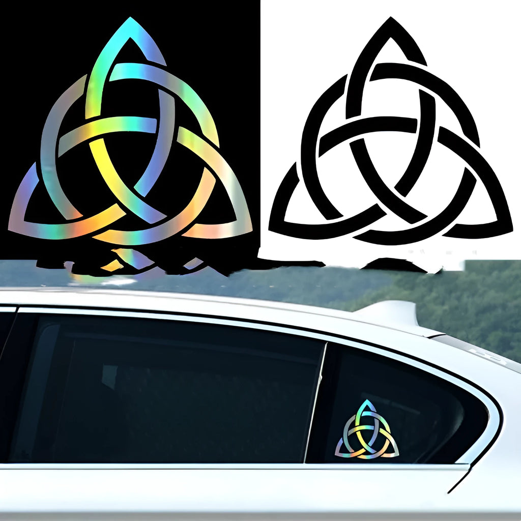 Removable vinyl car body sticker shown in black, white, and laser colour options on a vehicle door.