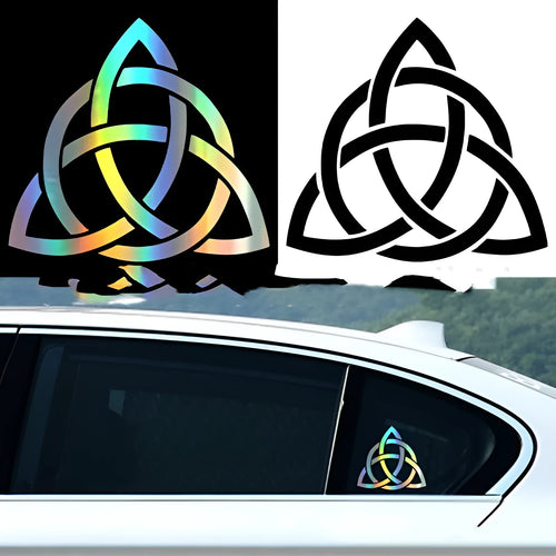Removable vinyl car body sticker shown in black, white, and laser colour options on a vehicle door.