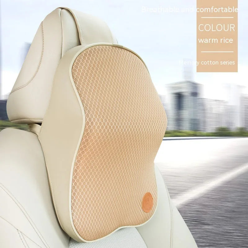 Memory foam car headrest pillow and lumbar support pillow set in coordinating colour