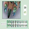 Almond-shaped nail stickers with colourful lines and rainbow patterns in plaid design