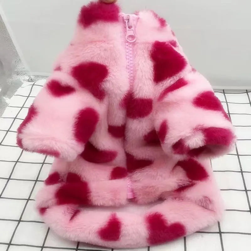 Polyester plush warm coat for small dogs in pink and coffee colours
