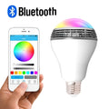 Smart LED E27 bulb with Bluetooth speaker capability showing RGB+W colour output and PC body construction
