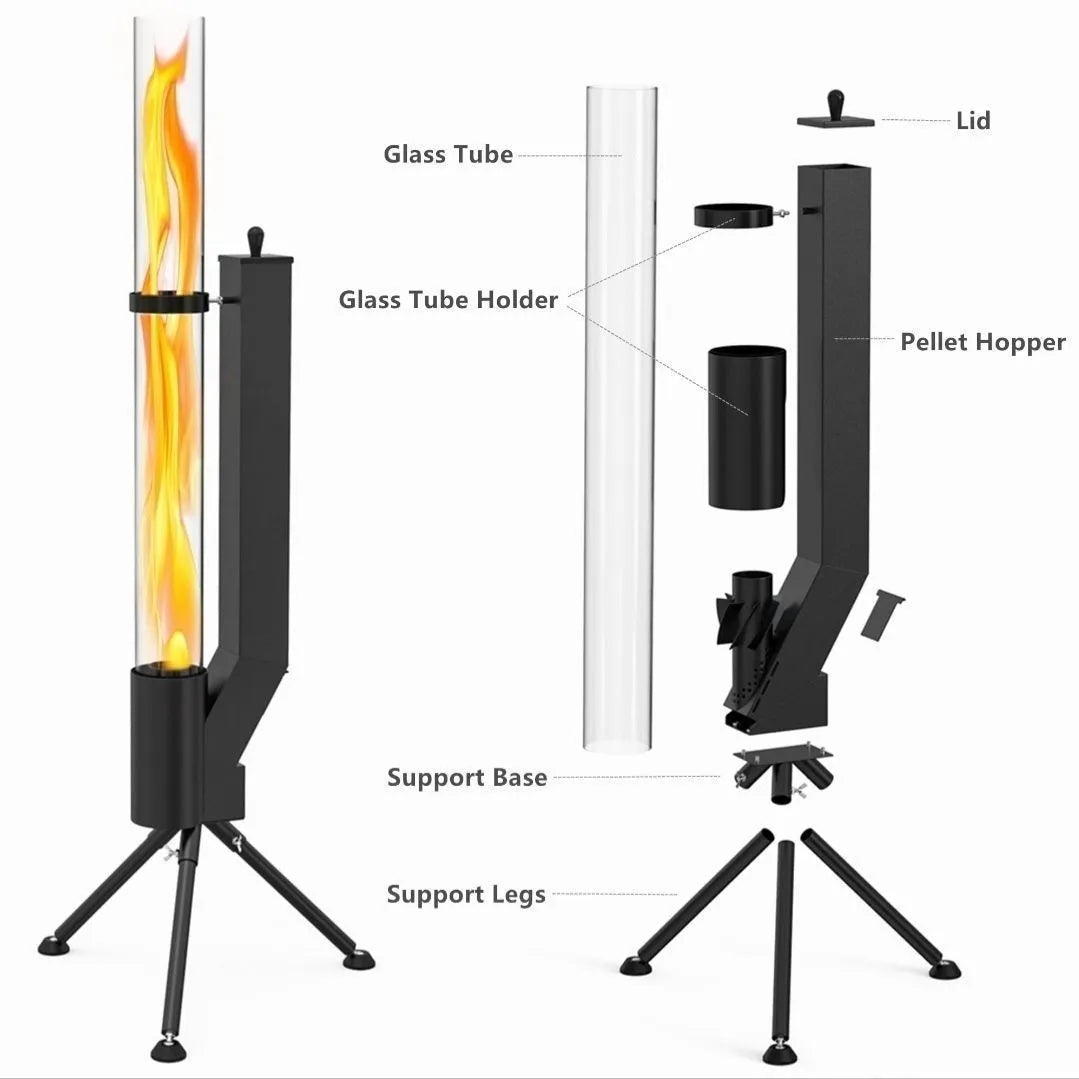 Vertical iron wood burning rocket furnace courtyard heating stove