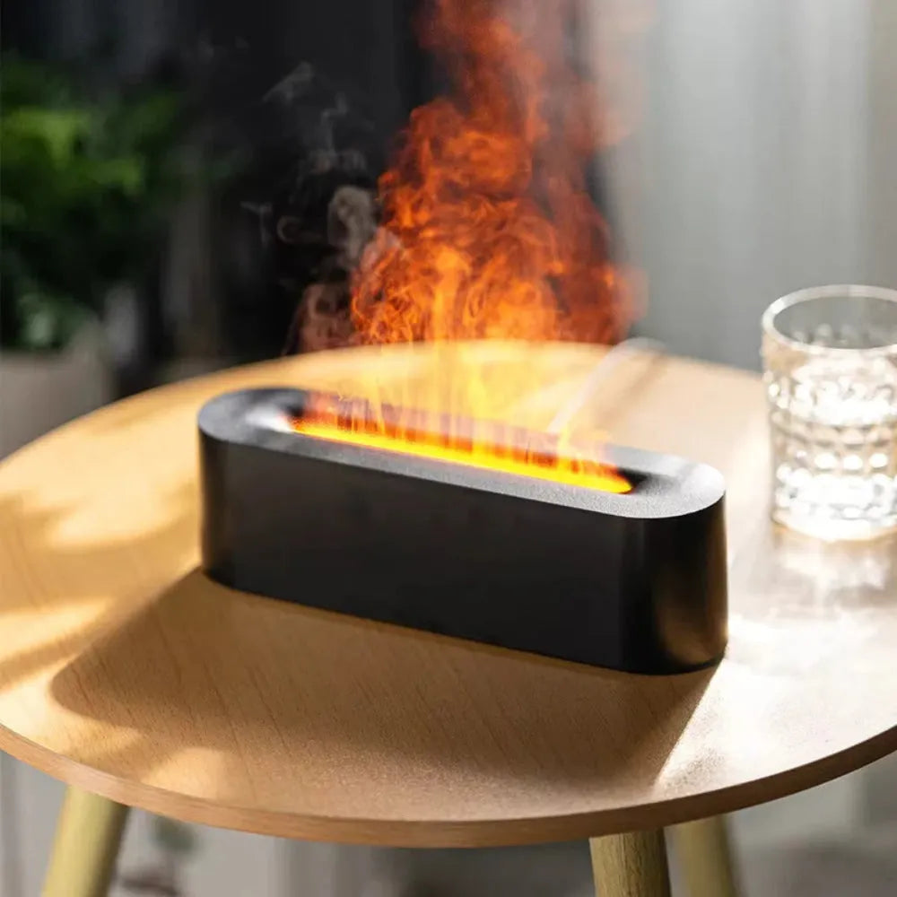 Square desktop aroma diffuser humidifier with colourful flame LED lighting effect