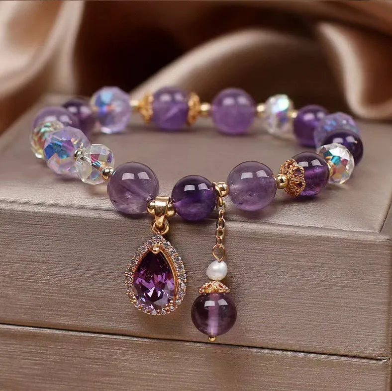 Purple amethyst crystal bracelet for women with micro inlay stone processing