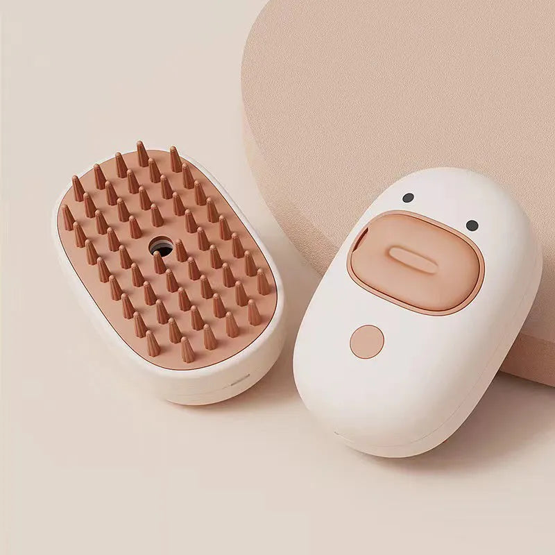 White silicone steam pet brush for dog and cat grooming with rechargeable function and rubber comb teeth