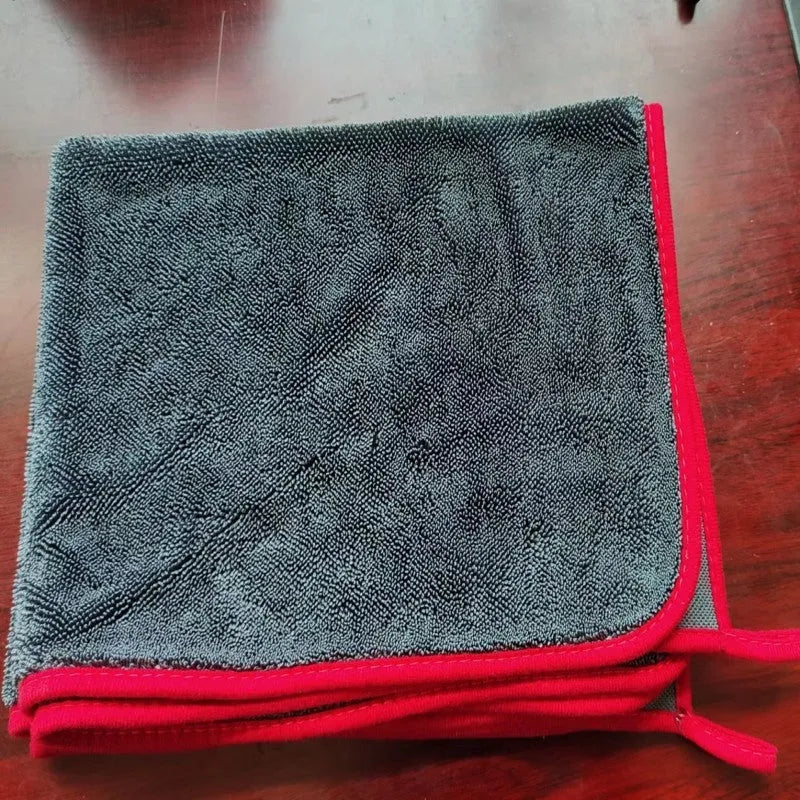 Small braid twisted car cleaning towel for vehicle window washing in grey and grey with red edge colours