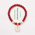 Natural Jinsi Jade safety buckle bracelet with emerald and red agate beads in Chinese-style handmade design
