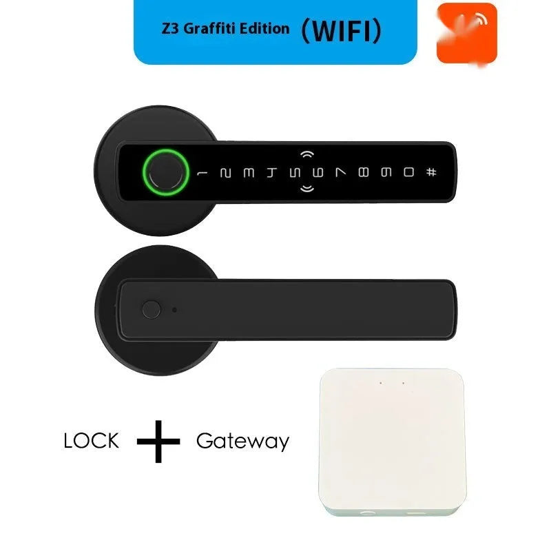 Black smart door lock with spherical handle for indoor wooden doors featuring fingerprint and remote unlock functions