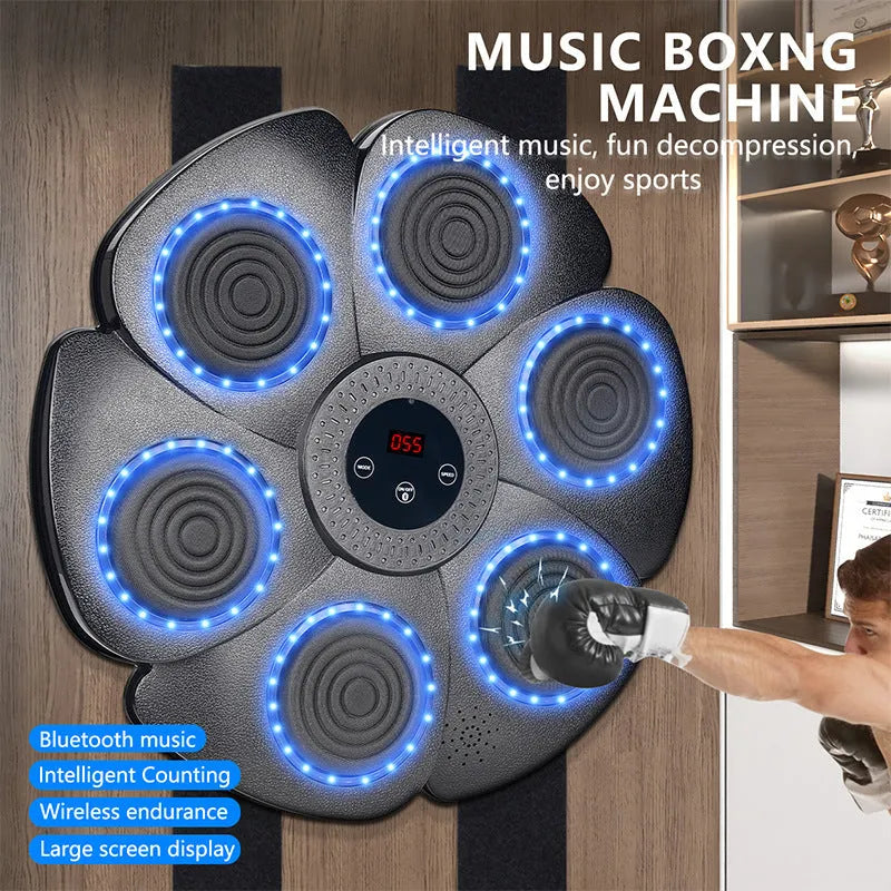 Black smart boxing target with LED lights and Bluetooth connectivity for indoor training