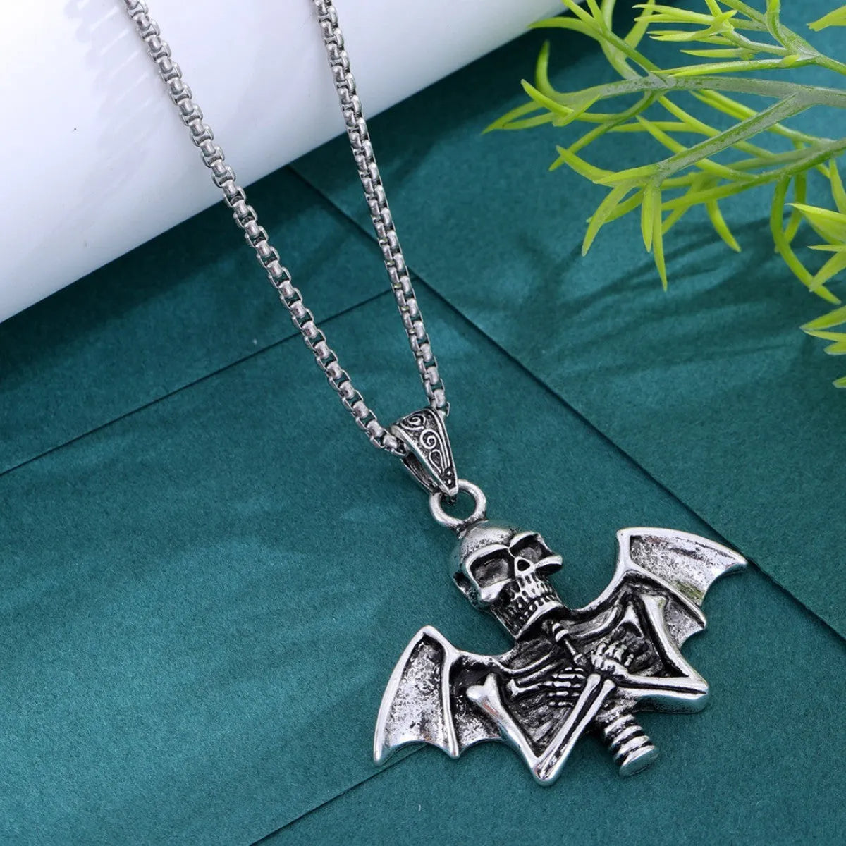 Angel Skull Retro Punk Men's Collarbone Chain necklace with angel skull pendant in Angel Skull Necklace colour
