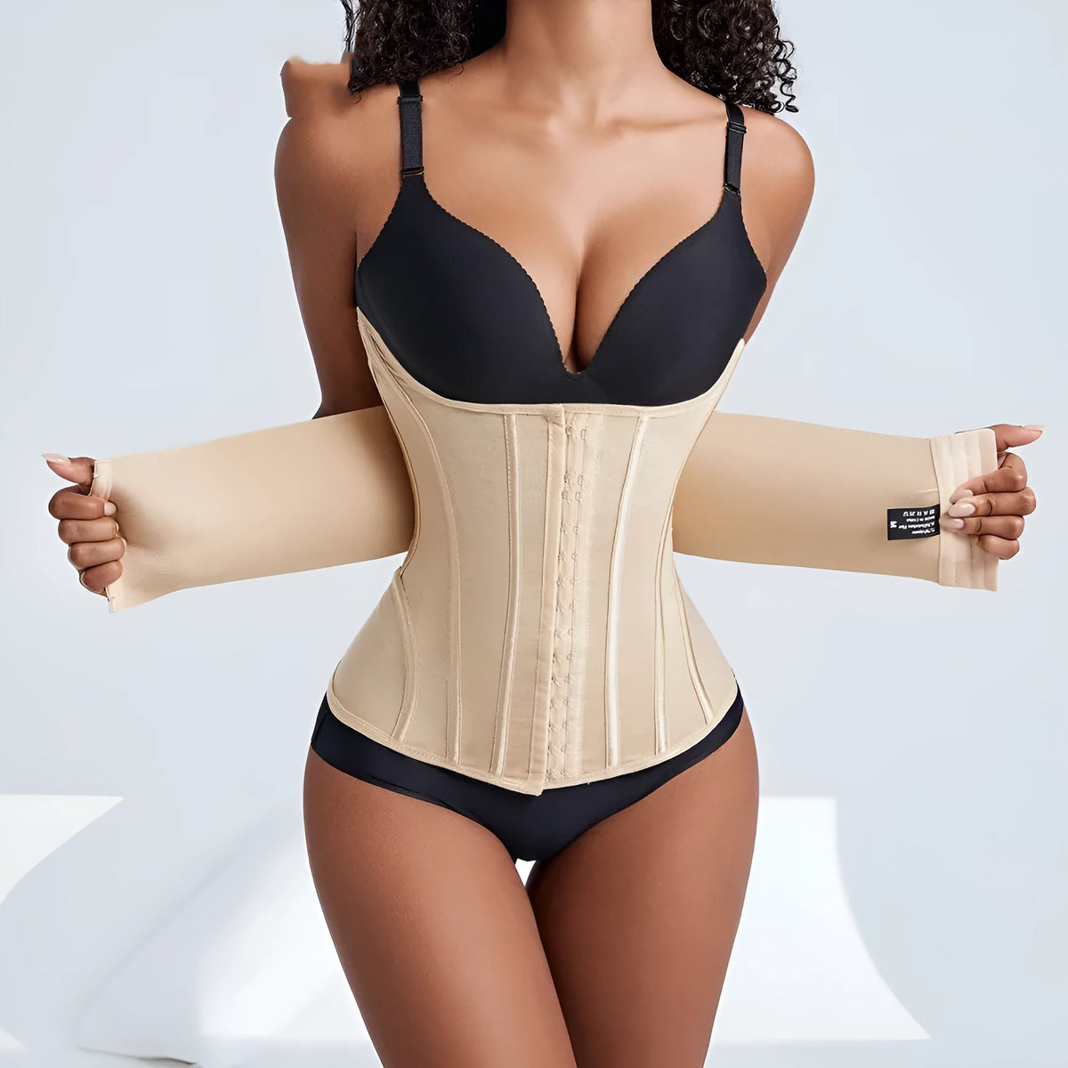 Black and apricot waist training belly band with nylon fabric for tummy slimming and fitness support