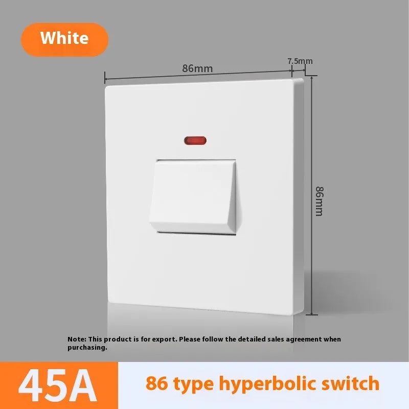 High-current illuminated switch for appliances in gold, grey, or white finish showing on/off light panel.